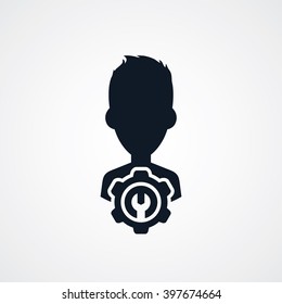 repair people - avatar portrait cog setting icon theme vector art illustration