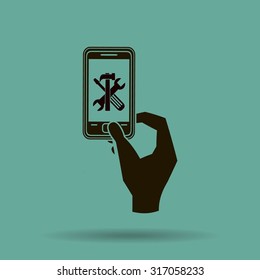 repair phone and hand vector icon