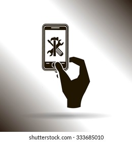 repair phone and hand vector icon