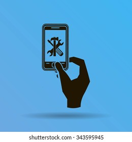 repair phone and hand vector icon