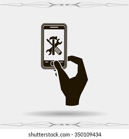 repair phone and hand vector icon