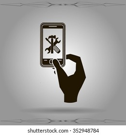 repair phone and hand vector icon