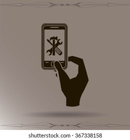 repair phone and hand vector icon