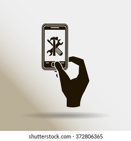 repair phone and hand vector icon