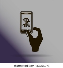 repair phone and hand vector icon