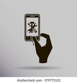 repair phone and hand vector icon