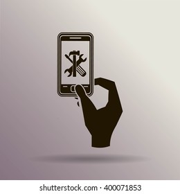 repair phone and hand vector icon