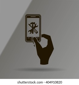 repair phone and hand vector icon