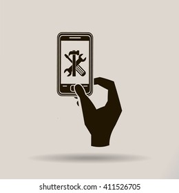 repair phone and hand vector icon