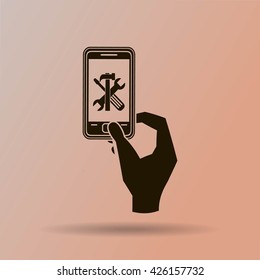 repair phone and hand vector icon