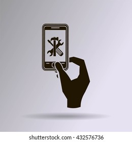 repair phone and hand vector icon