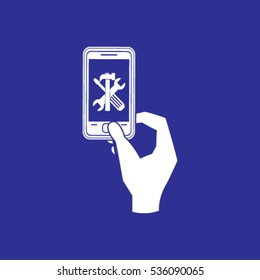 repair phone and hand vector icon