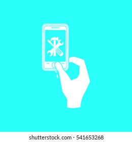 repair phone and hand vector icon