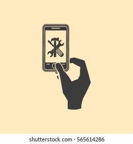 repair phone and hand vector icon