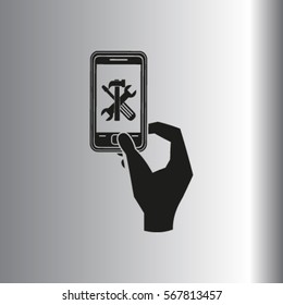 repair phone and hand vector icon