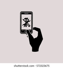 repair phone and hand vector icon