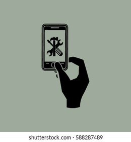 repair phone and hand vector icon
