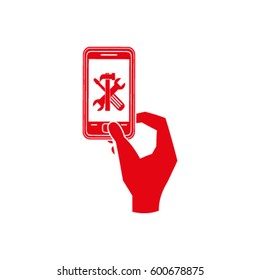 repair phone and hand vector icon