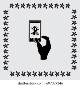 Repair phone and hand vector icon