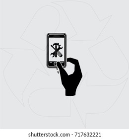Repair phone and hand vector icon