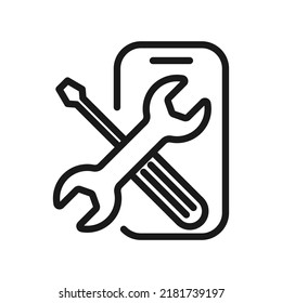 Repair phone icon, phone service Outline vector illustration.