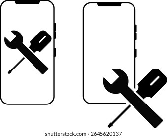 Reparar conjunto de ícones de telefone. Quebra e recuperação de Smartphone. símbolo de serviço telefônico. suporte técnico dispositivo pithy
