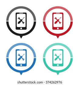 repair phone - vector icon; map pointer;  message bubble