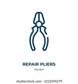 Repair pliers icon. Linear vector illustration from toolbox collection. Outline repair pliers icon vector. Thin line symbol for use on web and mobile apps, logo, print media.