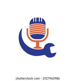 Repair podcast vector logo design. Wrench and mic icon design.