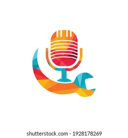 Repair podcast vector logo design. Wrench and mic icon design.