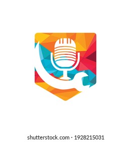 Repair podcast vector logo design. Wrench and mic icon design.