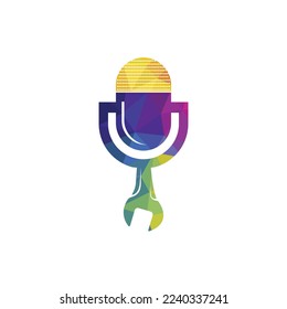 Repair podcast vector logo design. Wrench and mic icon design.