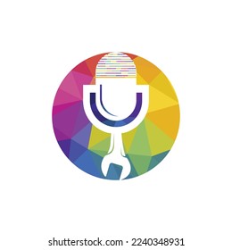 Repair podcast vector logo design. Wrench and mic icon design.