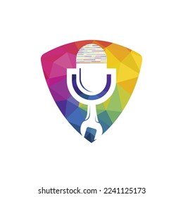 Repair podcast vector logo design. Wrench and mic icon design.