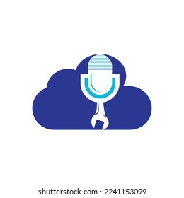 Repair podcast vector logo design. Wrench and mic icon design.