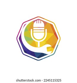 Repair podcast vector logo design. Wrench and mic icon design.