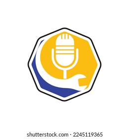 Repair podcast vector logo design. Wrench and mic icon design.