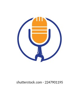 Repair podcast vector logo design. Wrench and mic icon design.