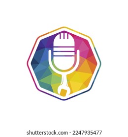 Repair podcast vector logo design. Wrench and mic icon design.