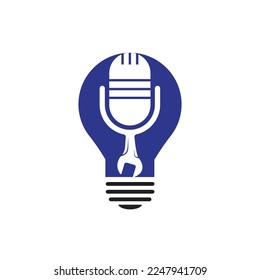 Repair podcast vector logo design. Wrench and mic icon design.