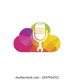 Repair podcast vector logo design. Wrench and mic icon design.