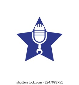 Repair podcast vector logo design. Wrench and mic icon design.