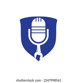 Repair podcast vector logo design. Wrench and mic icon design.