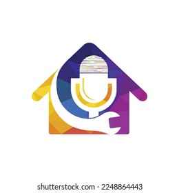 Repair podcast vector logo design. Wrench and mic icon design.