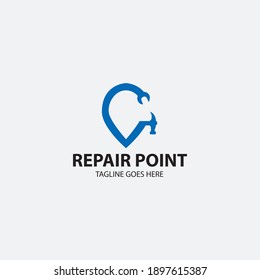 Plantilla de diseño del logotipo del punto de reparación. Ilustración del vector