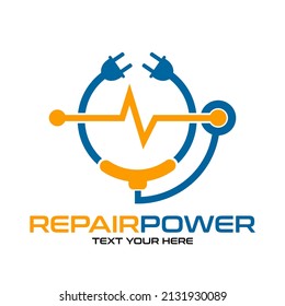 Reparar la plantilla de logotipo del vector de potencia. Este diseño utiliza un símbolo de enchufe. Apropiado para la reparación o reparación del logotipo.