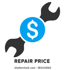 Repair Price vector icon with caption. Symbol style is a bicolor flat symbol with rounded angles, blue and gray colors, white background.