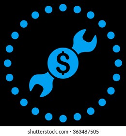 Repair Price vector icon. Style is flat circled symbol, blue color, rounded angles, black background.