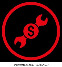 Repair Price vector icon. Style is flat circled symbol, red color, rounded angles, black background.