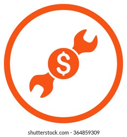 Repair Price vector icon. Style is flat circled symbol, orange color, rounded angles, white background.